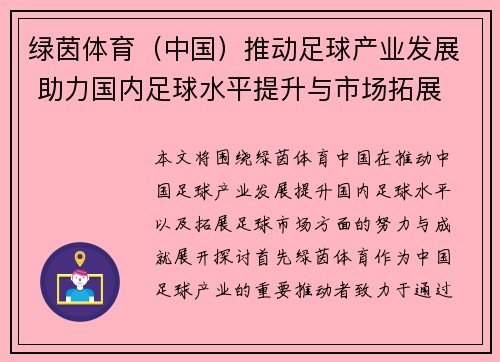 绿茵体育（中国）推动足球产业发展 助力国内足球水平提升与市场拓展