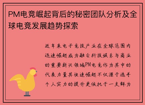 PM电竞崛起背后的秘密团队分析及全球电竞发展趋势探索